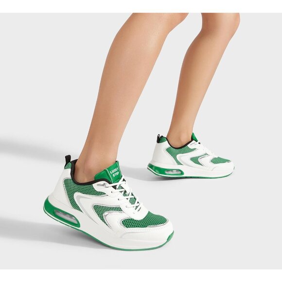 Women\'s White Green Air Cushion Rhinestone Fashion Casual Sparkly Sneakers